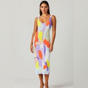 Alice & Olivia James colorful abstract midi bodycon dress